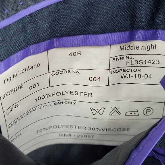 Figlio Lontano Navy 2 Button Single Vented Notch Blazer Sport Coat Size 40R - Picture 4 of 15
